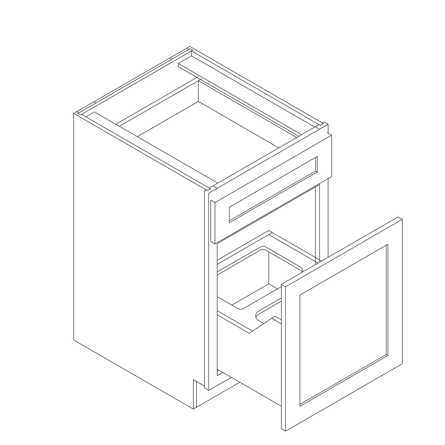 Base 18" Wide, Single Drawer, Double Trash Accessory.