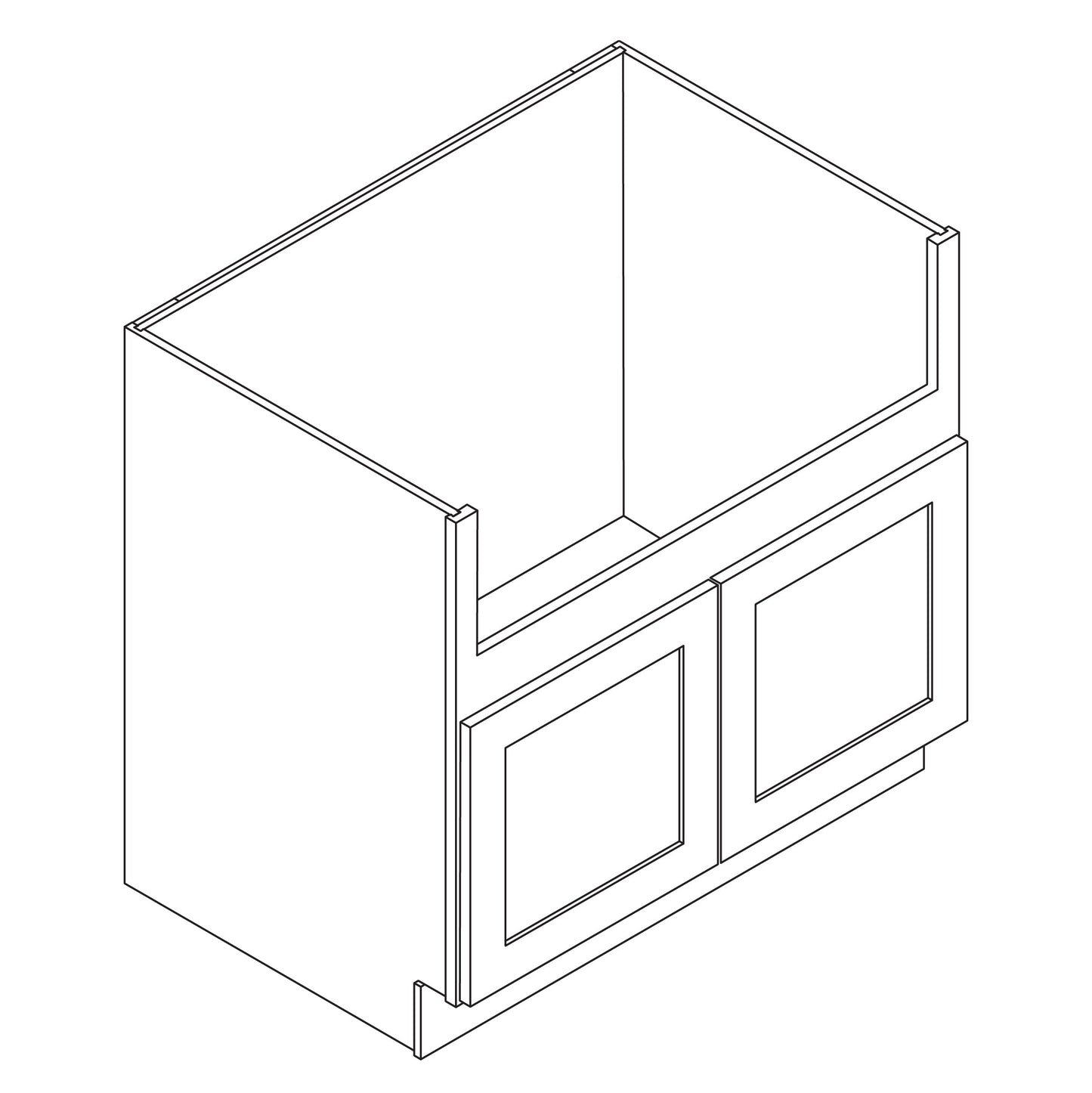 Sink Base 36" Wide. Two Drawer Front. Double Door. Farm Sink.